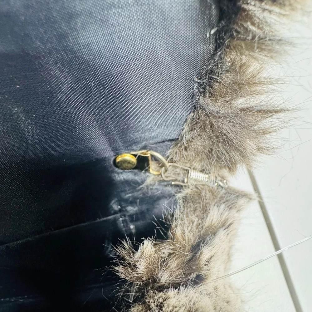 Faux Fur Clutch Bag With Chain Strap Gray White Black Plush Evening Purse